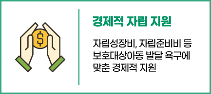 경제적 자립 지원/자립성장비, 자립준비비 등 보호대상아동 발달 욕구에 맞춘 경제적 지원